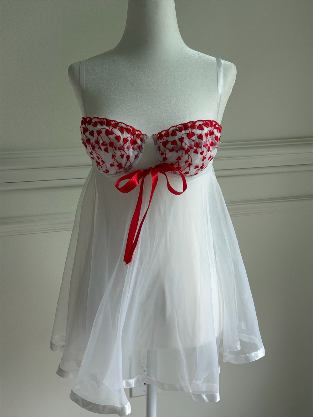 Y2K Queen of Hearts White & Red Sheer Babydoll Dress